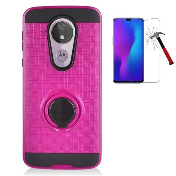 Phone Case for Motorola Moto G7 Power / Moto G7 Supra / Moto G7 Optimo Maxx, Magnetic Ring Kickstand Hybrid Case Cover (Pink)