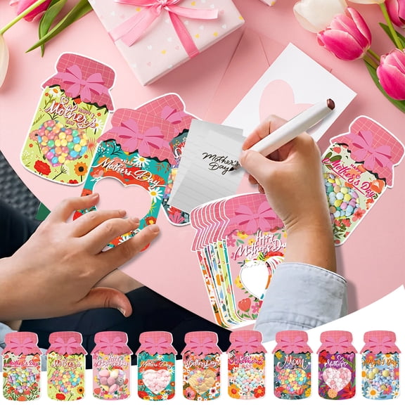 9Pcs Mother's Day Candy Jar Cards for Kids - Classroom Activity DIY Craft Kit, Party Favors, Unique Gift Idea for Moms