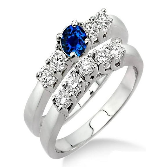 1.5 Carat Sapphire and Diamond Five Stone Bridal Set on 10k White Gold