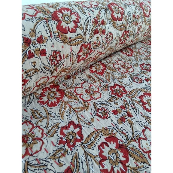 Popular Kantha Quilt Handblock Print floral Kantha Amanda Designed Indian Light Weight Coverlet In Neutral Tones ethnic rustic look for you A And E Textiles House