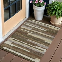 3' X 5' Brown Beige And Copper Striped Washable Indoor Outdoor Area Rug