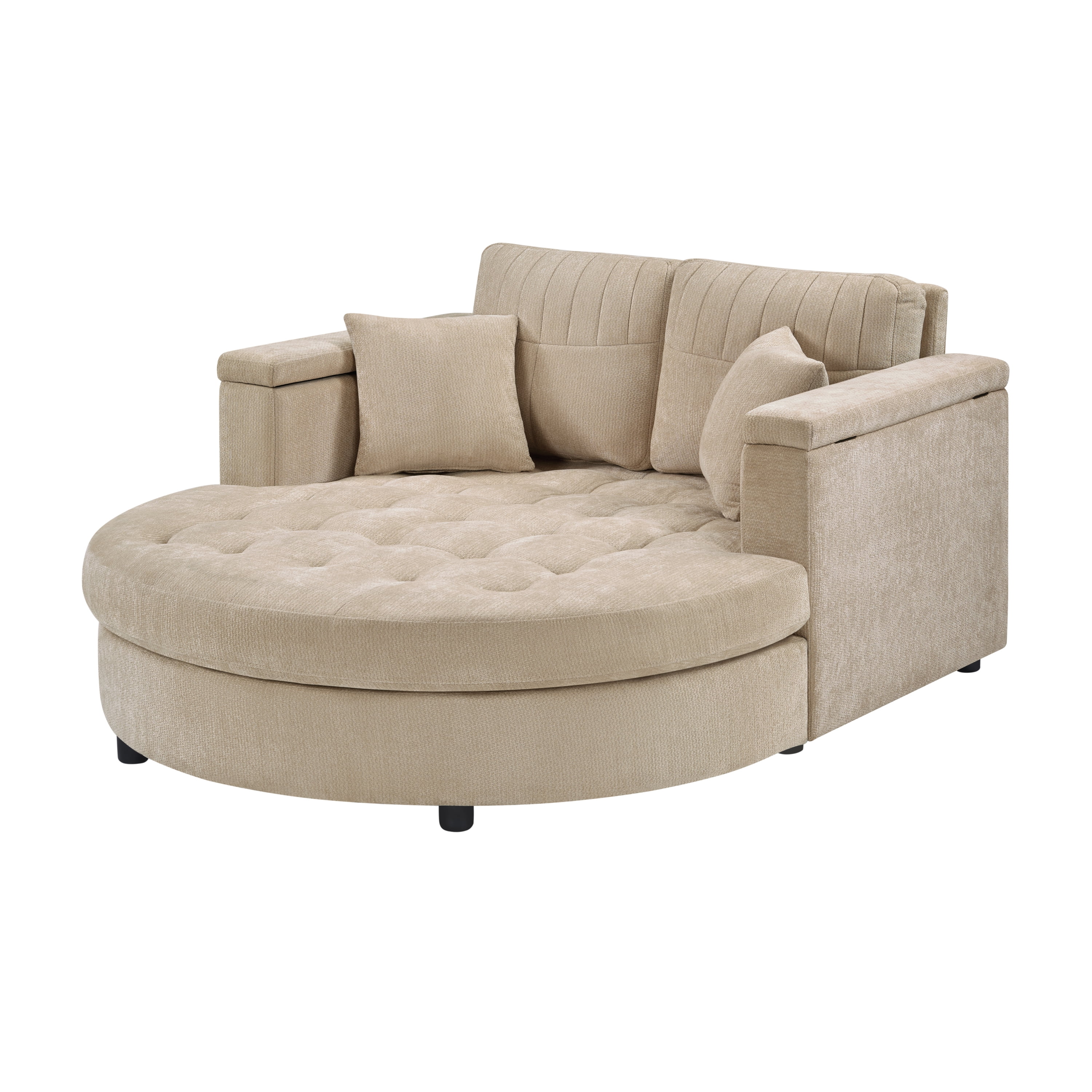 Euroco 66.9" Oversized Chaise Lounge Chair Indoor,Cloud Plush Chenille Floor Sofa Bed with Deep Seat,Storage Arms & Removable Pillows,Modern Upholstered Sofa Couch for Living Room,Khaki
