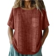 thumbnail image 5 of Plus Size Linen Gauze Shirts for Women 2026 Trendy Oversize Crewneck Short Sleeve Tops Casual Loose Casual Comfy Tops #02Light Brown XL, 5 of 5