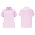 thumbnail image 3 of Womens Smocked Striped Boyfriend Shirt Casual Collar Shorts Sleeve Button Down Blouse Tops with Pocket Pink 4XL, 3 of 7
