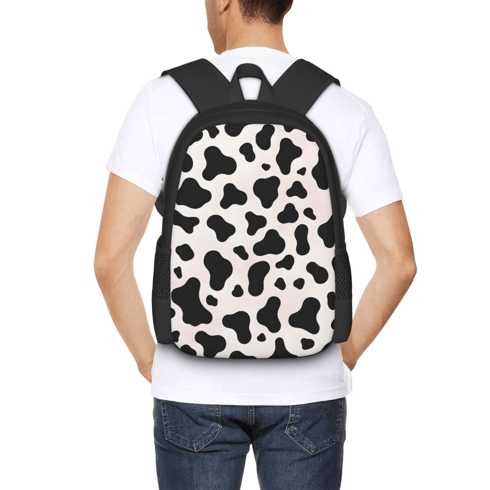 Large Capacity Backpack 16.5×12.5×5.5in Widened Shoulder Strap Design Main Bag Large Top Handle Belt Adjustable Shoulder Strap Simple Cow-Print Pattern1_4