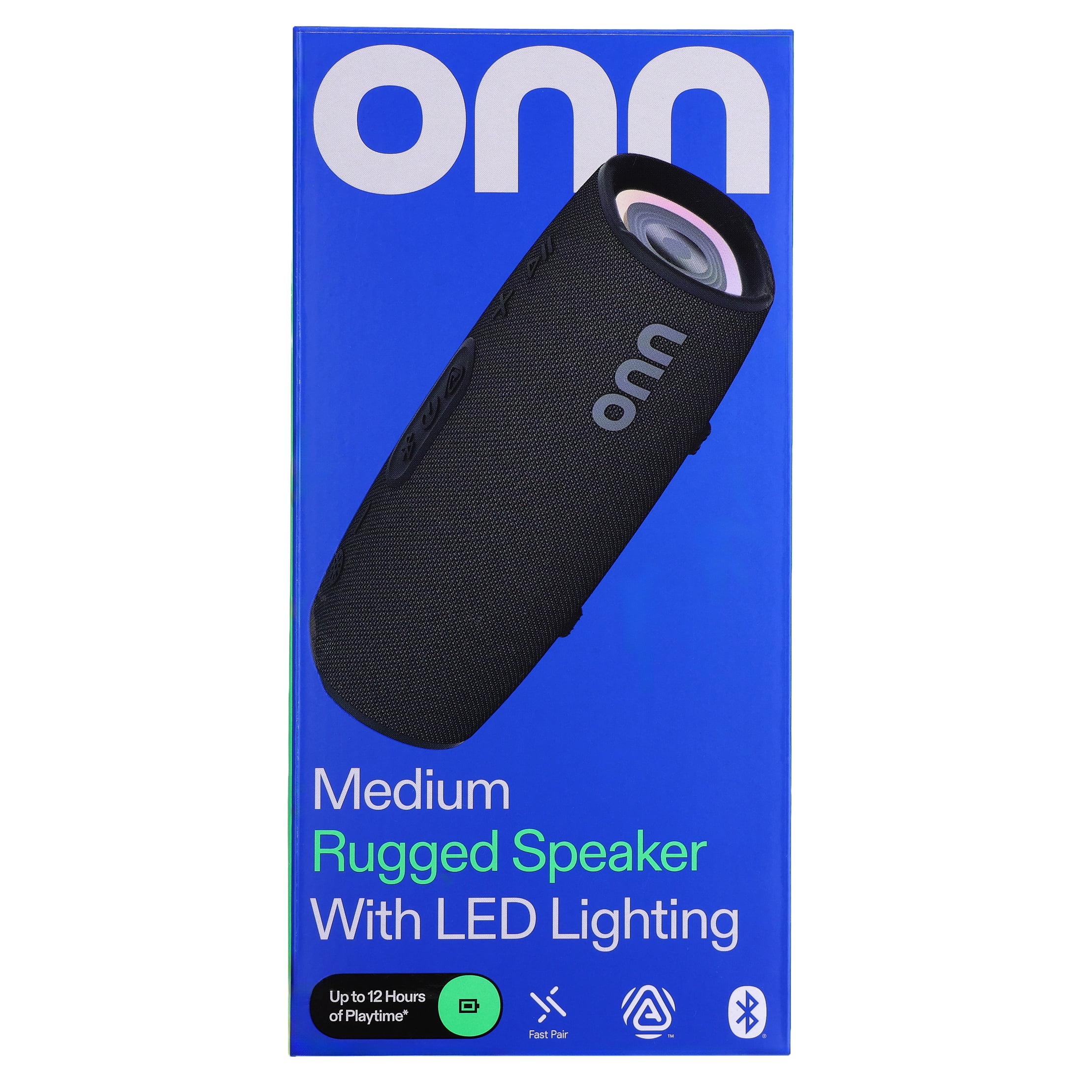 onn Medium Rugged Speaker with LED Lighting, Black