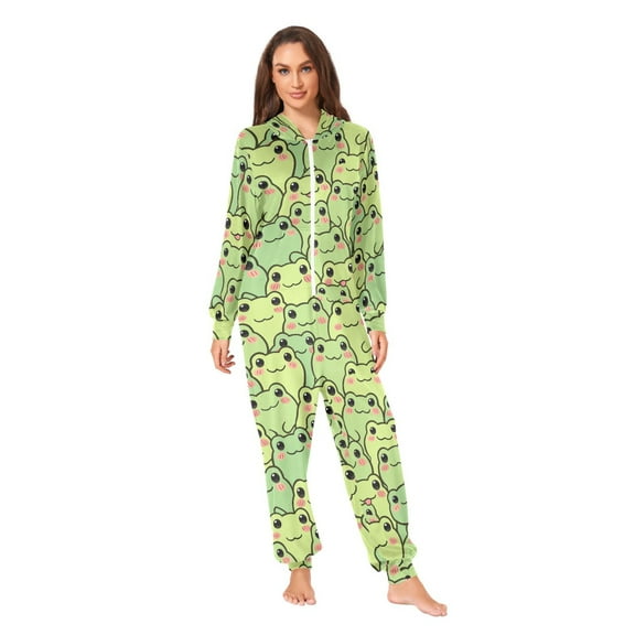 Happy Frogs Adult onesie Pajamas, Crystal Velvet Ultra Soft Warm Jumpsuit for Men and Women