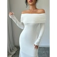 thumbnail image 6 of Women'S Long Sleeve Off the Shoulder Bodycon Dress Elegant Maxi Dress Cocktail Prom Dresses White XL, 6 of 7