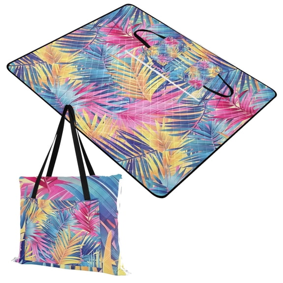 Colorful Tropical Palm Leaves Extra Large Picnic Beach Blanket Waterproof Sand Proof Portable Outdoor Mat 60x80