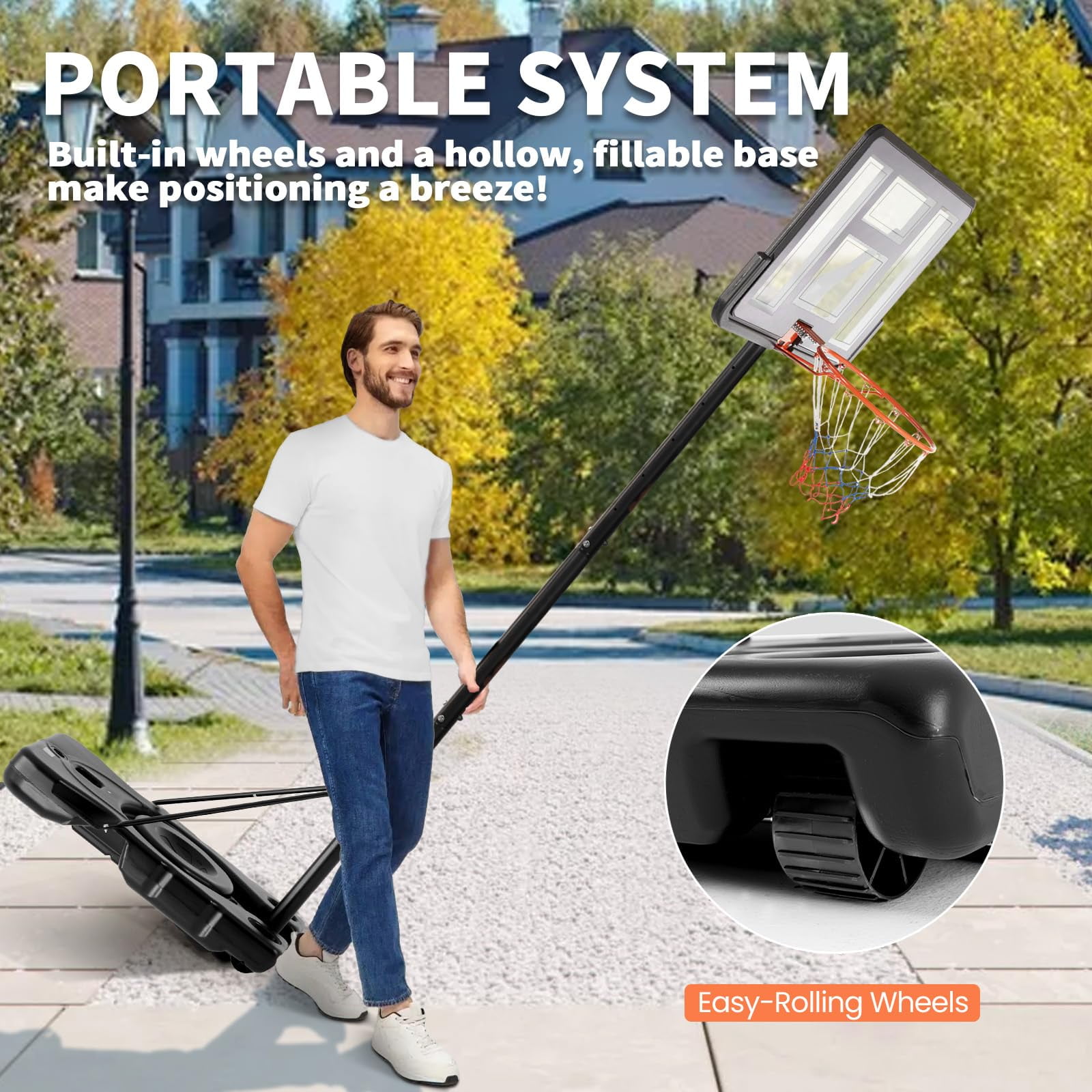 Atilioo Portable Basketball Hoop Stand with 44" Shatterproof Backboard, 6.1-10FT Adjustable Basketball Goal System, 2 Wheels, Fillable Base for Adults and Kids in Indoor/Outdoor, Black