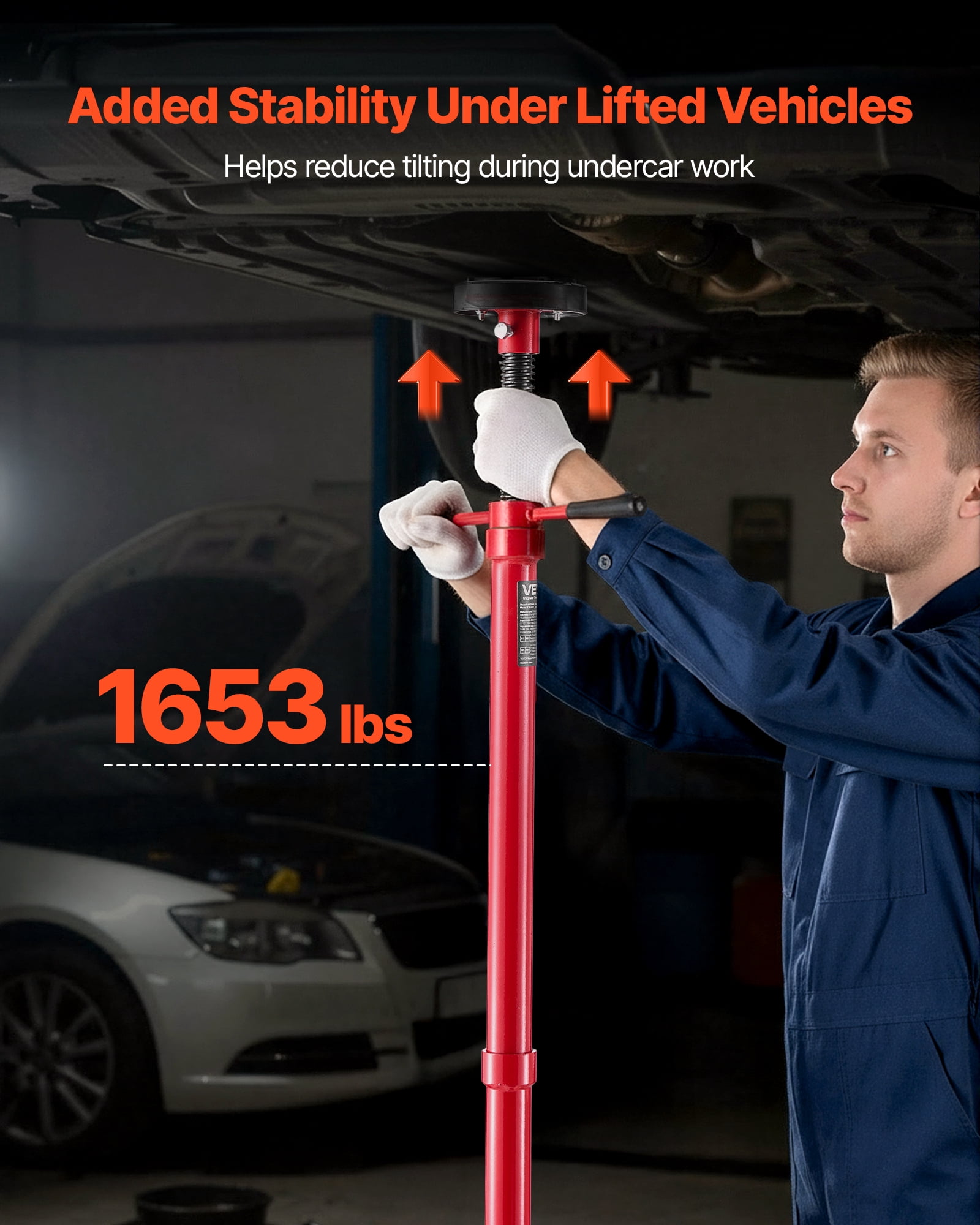 VEVOR Underhoist Support Stand, 3/4 Ton (1653 lbs) Capacity Under Hoist Jack Stand with Two Wheels, Lifting from 51.97" to 80", Bearing Mounted Spin Handle, Foot Pedal, Support Vehicle Components