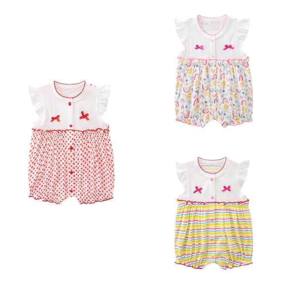 SROBPTY Girls Summer Print Short Sleeve Short Romper for 0-24 Months Newborn Pink, 12 Months