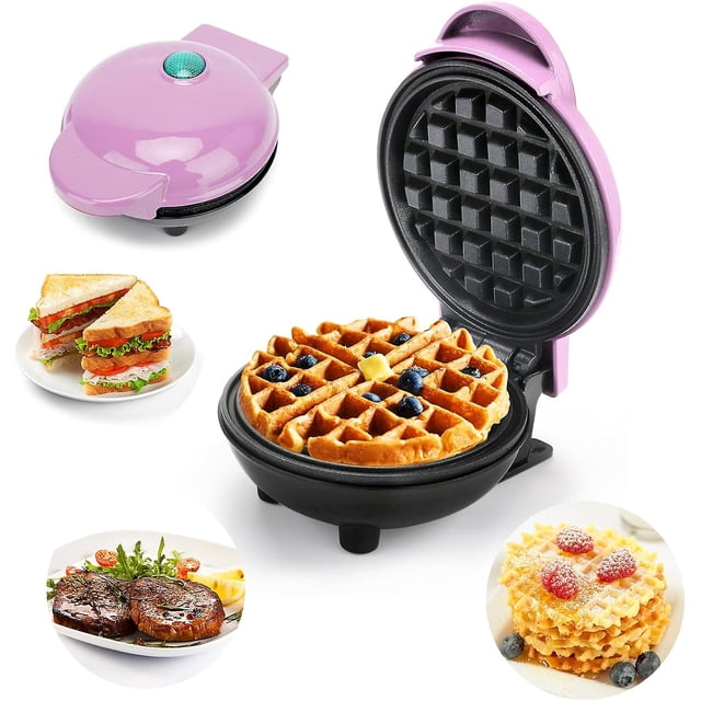 (Rosa) Mini máquina para hacer waffles redondos y panqueques para regalos de Navidad, Día de la Madre, niños
