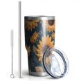 thumbnail image 2 of 30oz Blue Sunflower Golden Leaf Pattern Tumblers Stainless Steel Tumbler with Lid and Straw,Vacuum Insulated Double Wall Travel Tumbler Cups Mug with Cleaning Brush for Coffee,Tea, 2 of 7