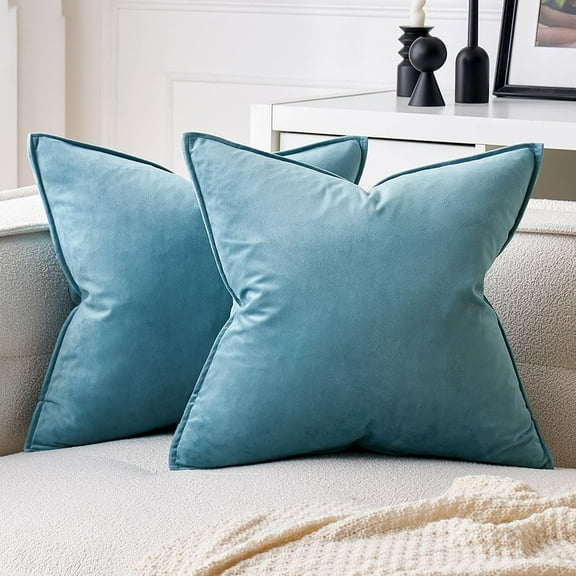 Pack of 2 Decorative Velvet Throw Pillow Cover Soft Light Blue Pillow Cover Solid Square Cushion Case for Sofa Bedroom Car 20x20 Inch