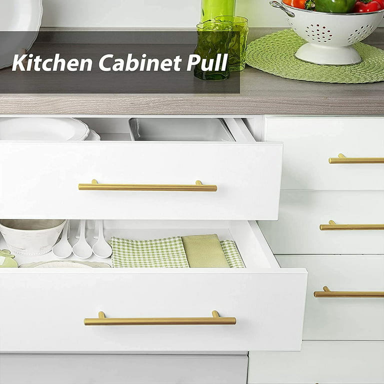 Goldenwarm 25 Pack Kitchen Cabinet Handles Brushed Brass Gold Hardware  4-1/2in Hole Centers Cupboard Drawer Pulls Dresser Cabinet Door Hardware 