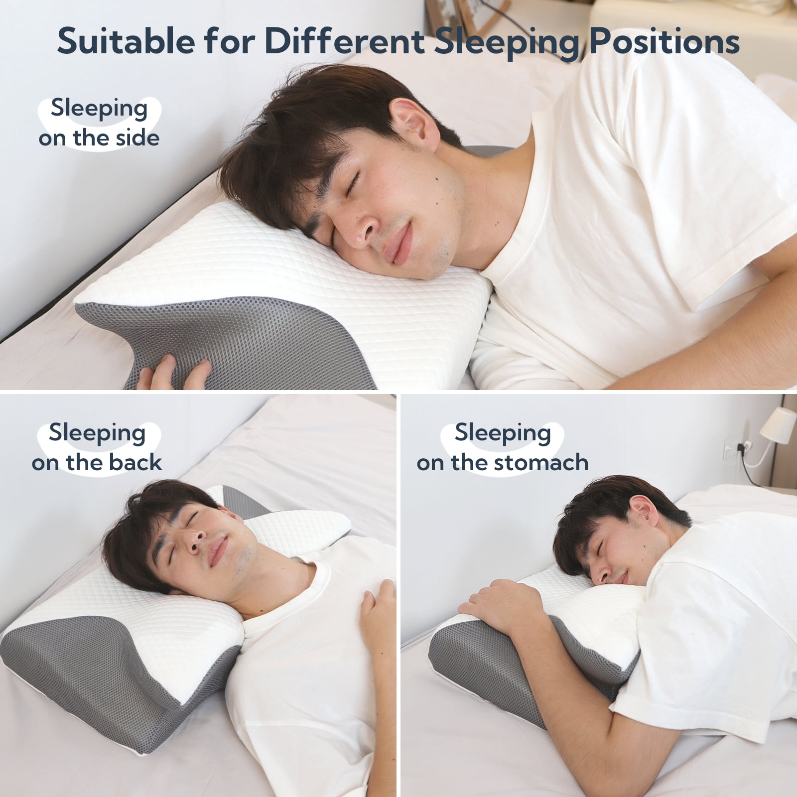 Blinddarm Cervical Pillow for Neck Pain Relief, Ergonomic Memory Foam Pillow Contour Bed Pillow for Side Back Sleepers, 2 Pack