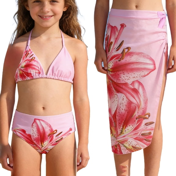 TrendOFT Girls Swimsuit Two Piece Stylish Floral Print Bikini Teen And Juniors Tropical Summer Party Wear Girl Bathing Suit Swimwear For Beach Pool Surfing Pink