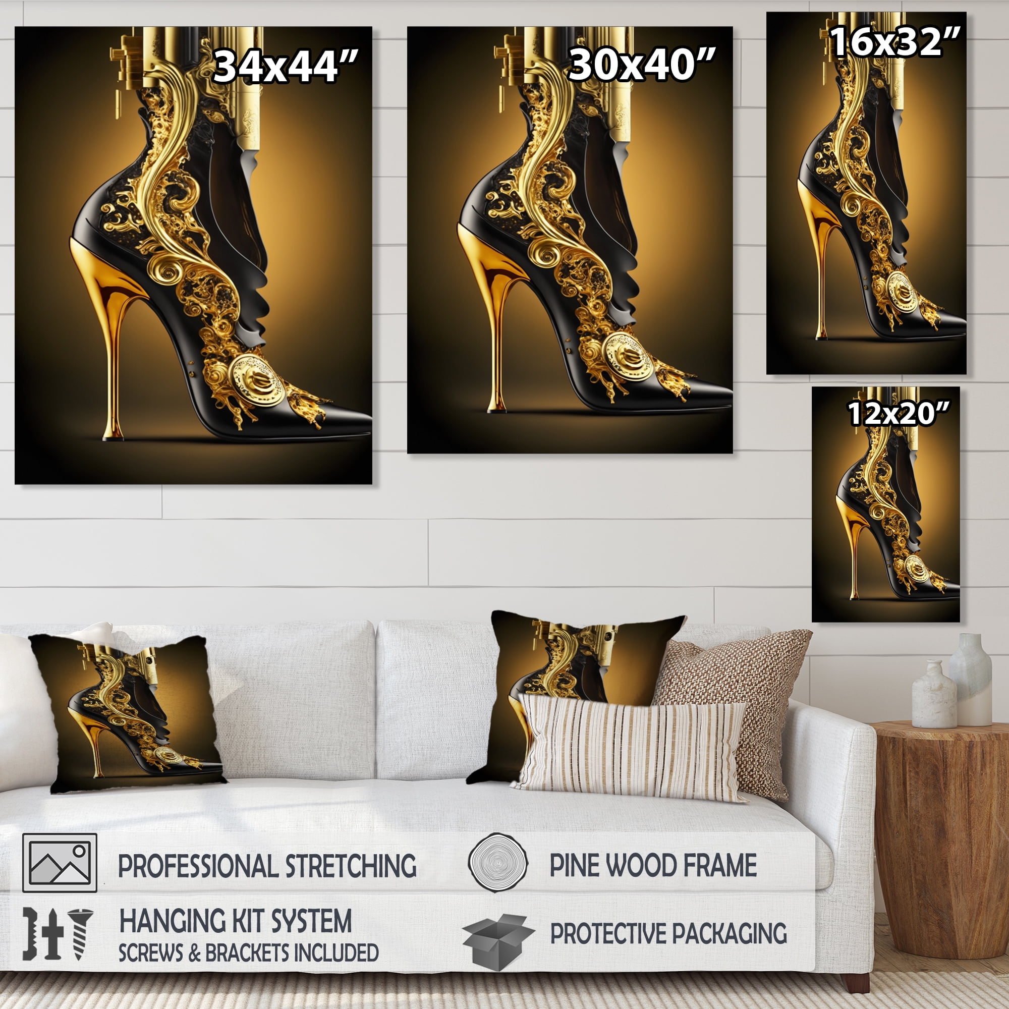 Designart Golden Mechanic High Heel III Canvas Wall Art