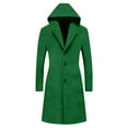 thumbnail image 5 of QIUOMBBP Womens Hooded Wool Coats Casual Button Up Slim Overcoat Solid Color Mid Length Fashion Fall Winter Jackets Peacoat Outerwear, Green, M, 5 of 10