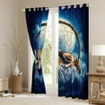 thumbnail image 3 of Wild Wolf Window Drapes Block 30%-50% Light,Tribal Dreamcatcher Feather Kitchen Window Treatments 42Wx63L Inches,Jungle Animal Starry Blue Sky Moon Clouds Trippy Window Curtains, 3 of 6