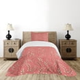 thumbnail image 4 of Ambesonne Coral Quilted Bedspread Set 2 Pcs, Leaves Twigs Botanical, Twin Size, Coral Peach Black, 4 of 5