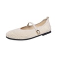 thumbnail image 2 of Woven Flats for Women Ballet Flats Faux Leather Mary Jane with Buckle Strap, Casual Office Woven Ballerina, Soft All-Day Comfy Dressy Shoes Beige 8.5, 2 of 6