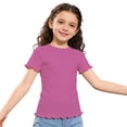 thumbnail image 4 of Girls Ribbed Knit Crew Neck Short Sleeve T Shirts Kids Casual Scallop Edge Solid Tees Tops, 4 of 4