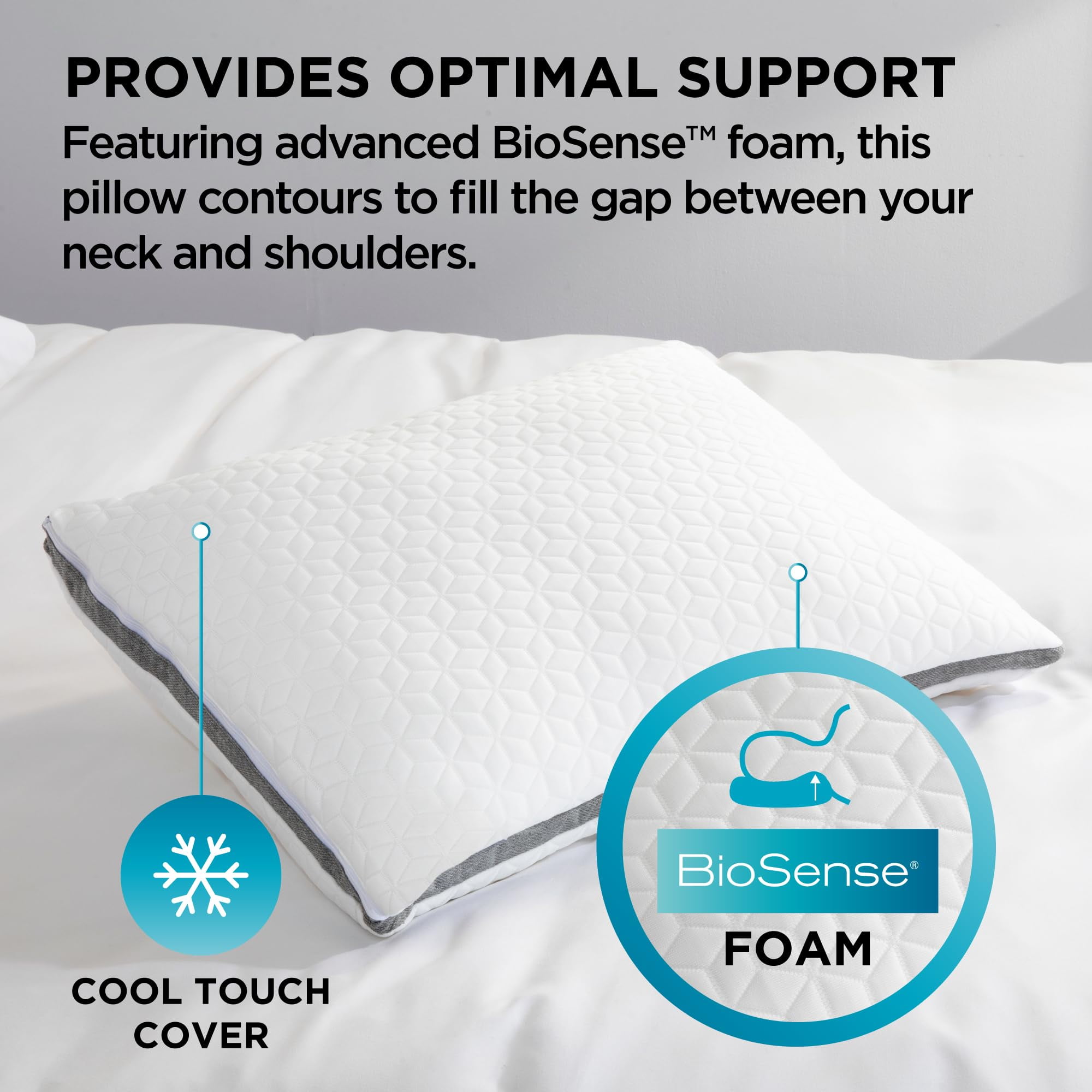 Brookstone X McCaffrey Dual Comfort Cooling Memory Foam Pillow - Sleep like a Pro - Adaptive BioSense Foam, Cool Touch Cover for Faster Sleep, Easy Care Machine Washable, 27'' x 20'' - White