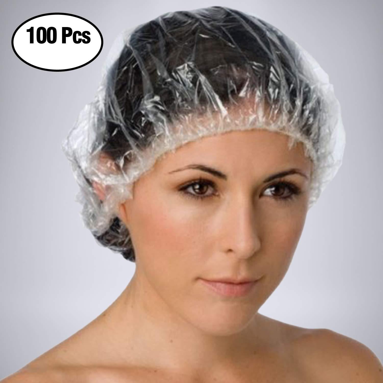 Disposable Shower Caps 100Pcs Plastic Shower Caps Universal Size