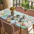 thumbnail image 3 of Easter Bunny Table Cloths for 4 Foot Rectangle Tables, Spring Watercolor Eggs Flower Wood Grain Teal Patio Waterproof Elastic Fitted Tablecloths, Washable Rectangular Table Cover for Camping, 3 of 8