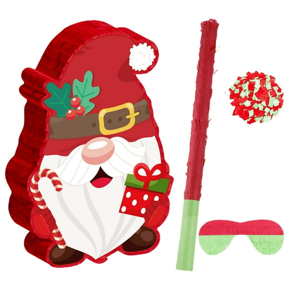 Dserfhy Gnome Pinata Red Christmas Gnome Pinata with Stick Blindfold And Confetti Winter Theme Birthday Party Decorations for Xmas Birthday Baby Shower