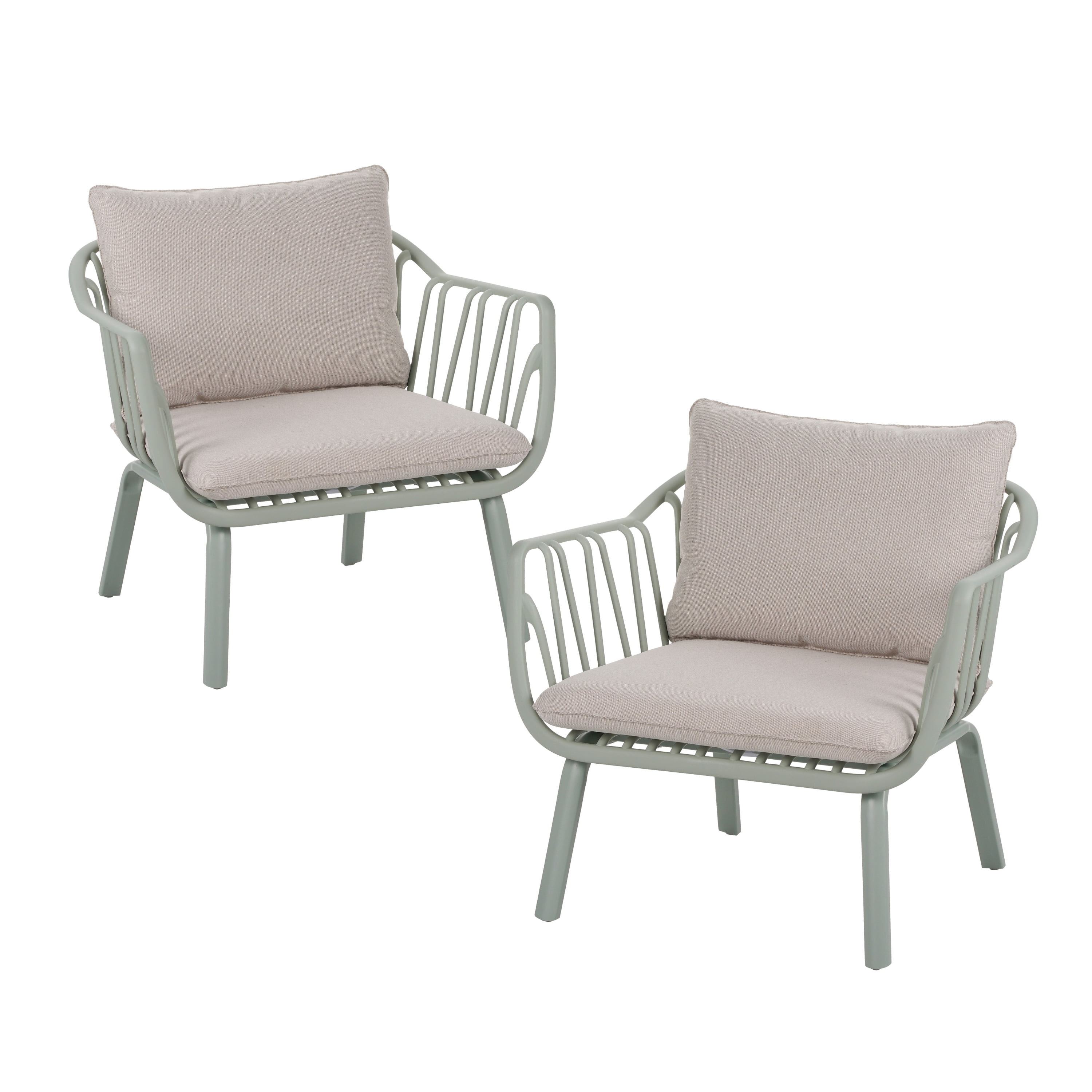 Outdoor PP Frame Patio Club Chairs Set of 2 for Garden, Green