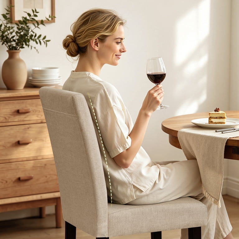 DyFun Linen Upholstered Dining Chairs, Set of 2 photo 3