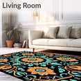 thumbnail image 2 of ODIKA 6'x9' Machine Washable Non-Slip Area Rug, Boho Garden Stitch Decorative Accent Treasure High Traffic Rug with Pad, Black, 642763, 2 of 8