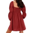 thumbnail image 6 of STARVNC Women Square Neck Pleated Puff Long Sleeve Mini Dress, 6 of 6