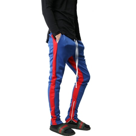 Mens Stripe Track Pants Skinny Fit Elastic Athletic Training (Best Mens Track Pants)