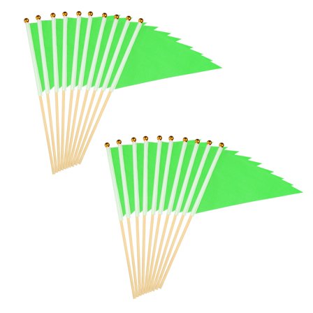Uxcell 8x3 Inch Mini Pennant Flags, 25 Pcs Wooden Pole Small Handheld Flag for DIY Celebration Sports,Green
