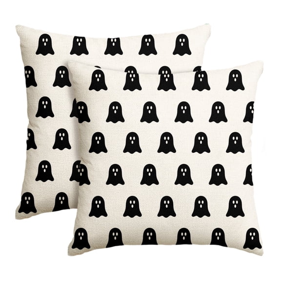 Sm:)e White Ghost Halloween Pillow Covers 18x18 Inch Set of 2, Cushion Covers for Sofa Home Decor