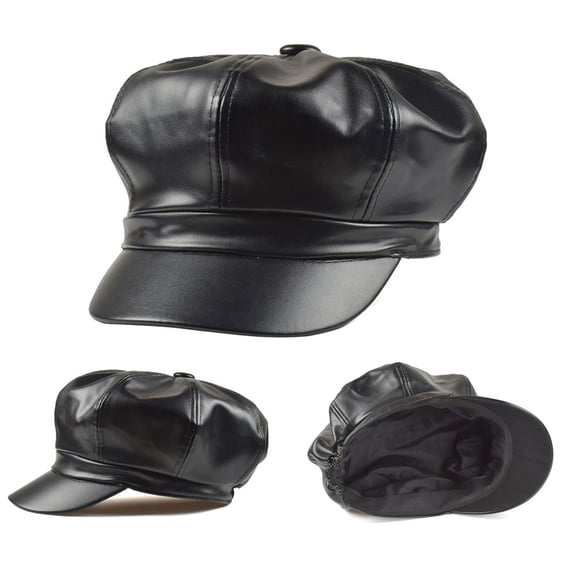 Zhaomeidaxi 8 Panels Newsboy Caps for Women, PU Leather Cabbie Painter Hat Beret Cap
