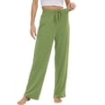 thumbnail image 2 of Womens High Waist Pajama Pants Sleepwear,Drawstring Elastic Waisted Pajamas Bottoms Comfy Solid Loungewear Sweatpants,Straight Leg Crinkled Pj Pants,S-XXL Green, 2 of 7