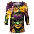 thumbnail image 5 of YUGYXL Deals Plus Size 3/4 Length Sleeve Shirts for Women Mardi Gras Mask Graphic Fancy Comfy Costume Trendy Crew Neck Tunic Blouse Carnival Themed Tees Clearance Sales, 5 of 5