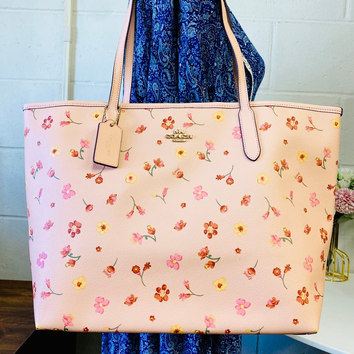 City Tote Leather Handbag Mystical Floral Print Faded Blush Multi Walmart