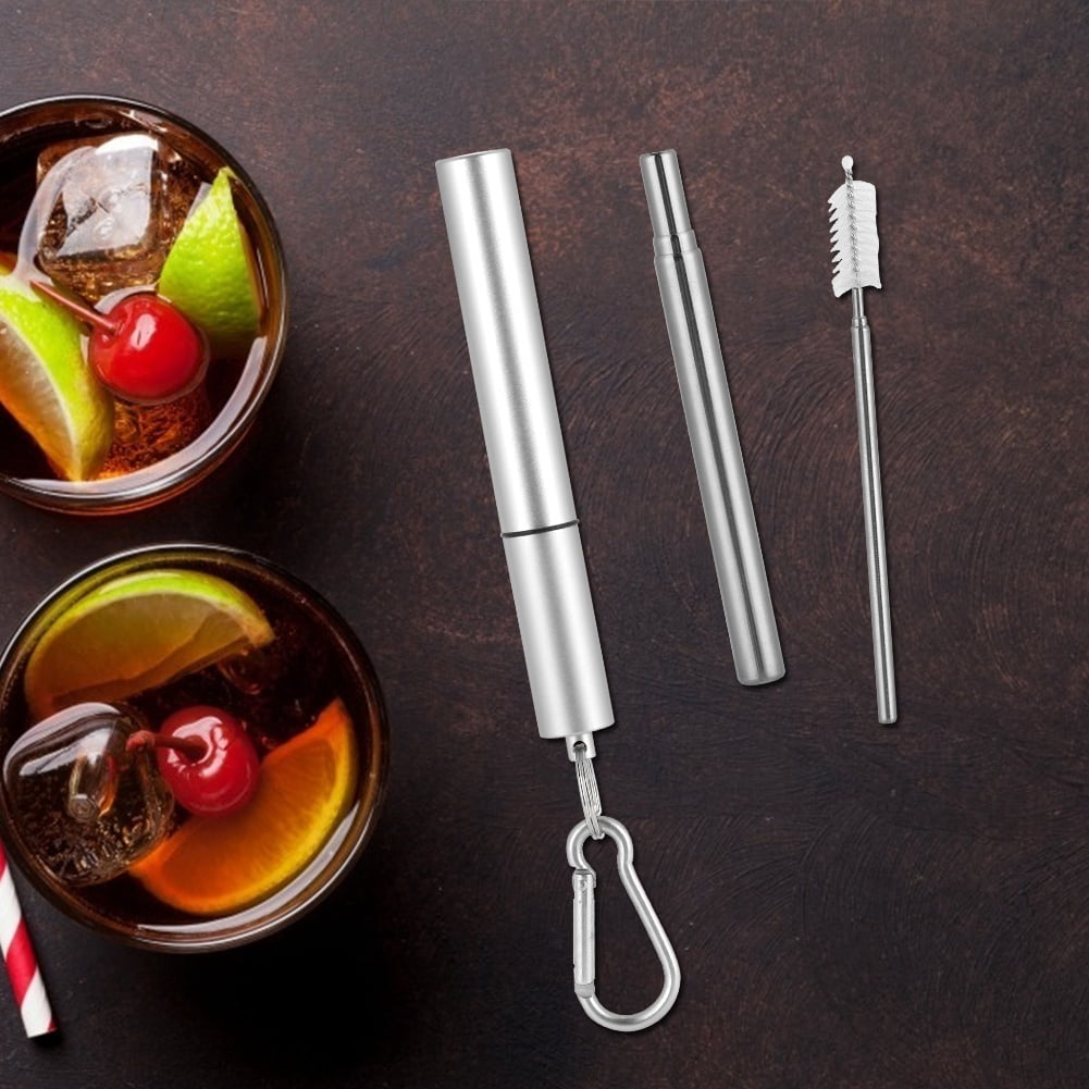 TebruStainless Steel Retractable Reusable Straw Kit, Stainless Steel