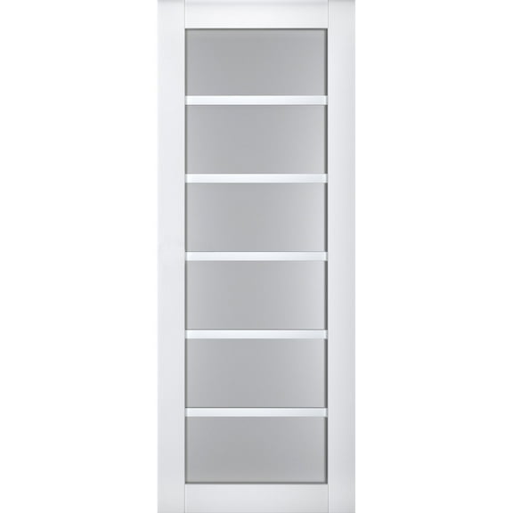 Slab Barn Door Panel Frosted Glass | Veregio 7602 White Silk | Sturdy Finished Doors | Pocket Closet Sliding-36" x 84"