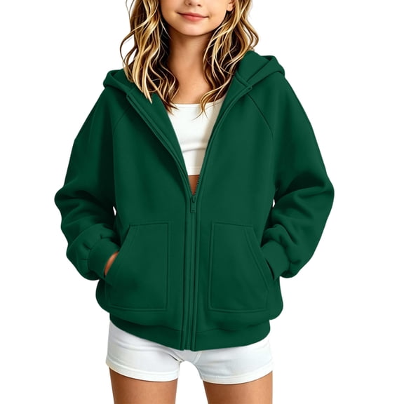 VIPOIN Boys Girls Zip‑Up Hoodie, Raglan Long Sleeve Soft Sweatshirt with Pockets, Sizes 5-16 Years