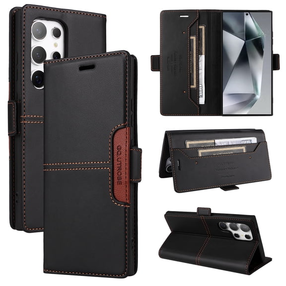 For Samsung Galaxy S25 Ultra Flip Wallet Case,[RFID Blocking]PU Leather Magnetic Folio Cover,With Card Slots,Flip Folding Kickstand,Shockproof TPU Anti-fall Rugged Phone Case Cover,Black