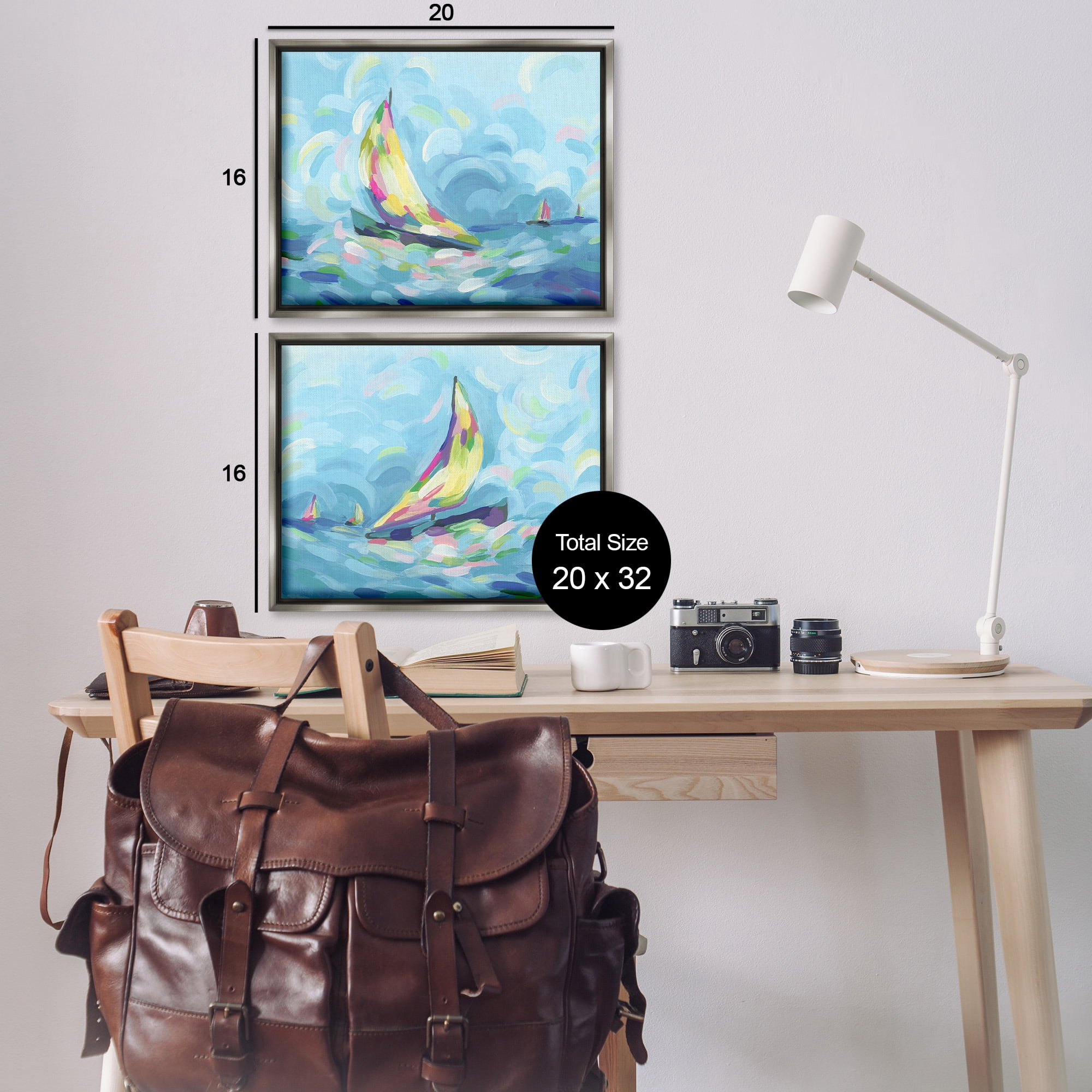 Stupell Industries Brushed Maritime Sailboats Transportation Painting Gray Floater Framed Canvas Art Print Wall Art, 21 x 17, Set of 2