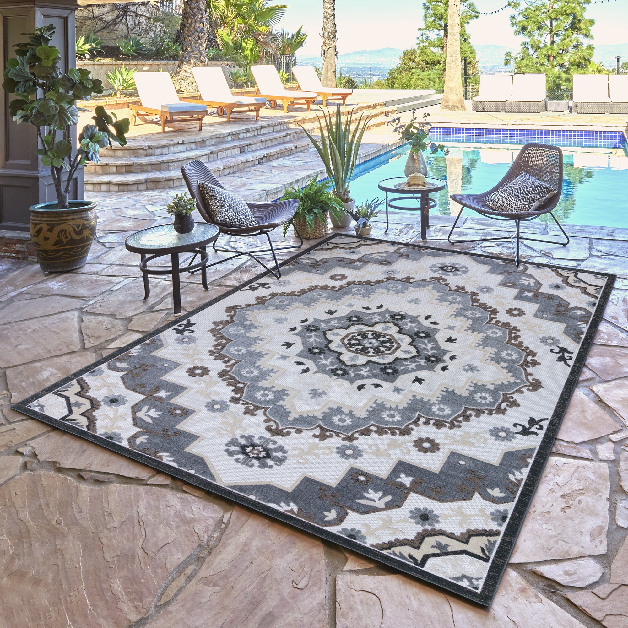 Kalari Amira Indoor/ Outdoor Polypropylene Gray Flat Weave Area Rug, 9x13