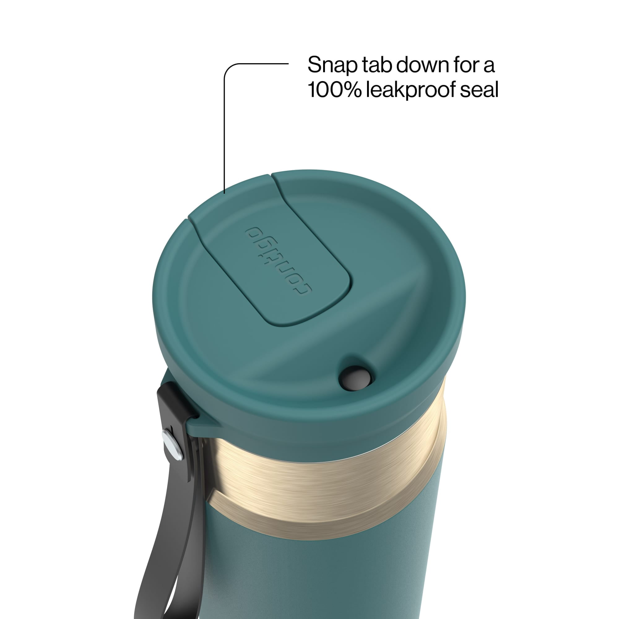 Contigo SnapSeal Leakproof Stainless Steel Reusable Water Bottle with Carrying Strap, Teal/Champagne, 24 oz
